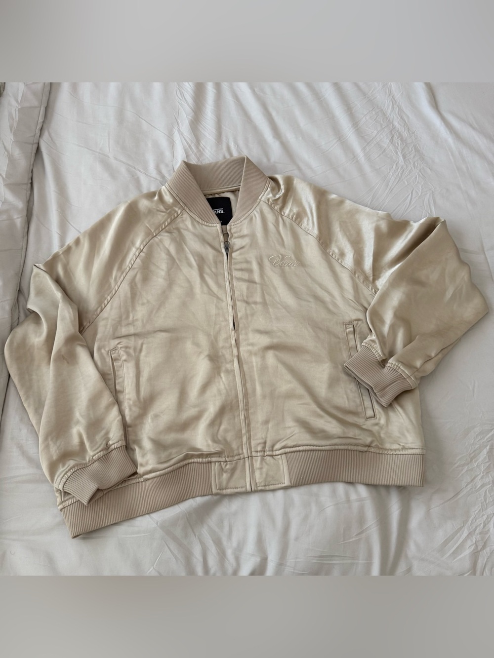 Vans Cream Satin Bomber Jacket size XL